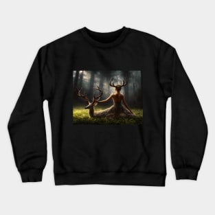 Deer and woman with antlers Crewneck Sweatshirt